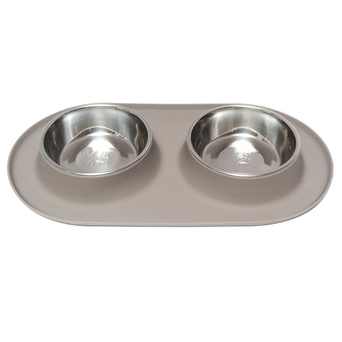 Messy Mutts Double Silicone Feeder with Stainless Bowls | Grey