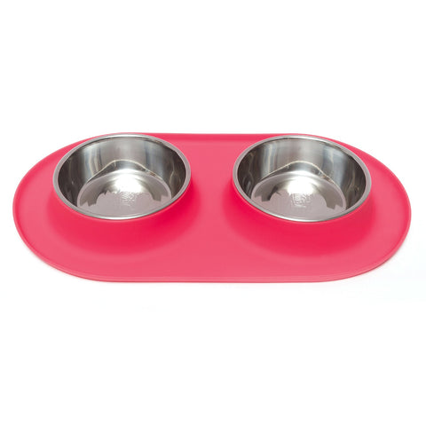 Messy Mutts Double Silicone Feeder with Stainless Bowls | Watermelon