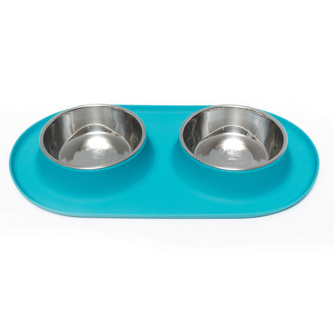 Messy Mutts Double Silicone Feeder with Stainless Bowls | Blue