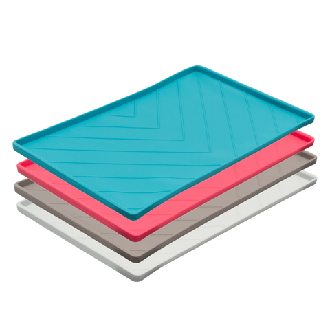 Messy Mutts Silicone Non-Slip Bowl Mat with Raised Edge - 2 Sides Reinforced with Metal Rods | Blue