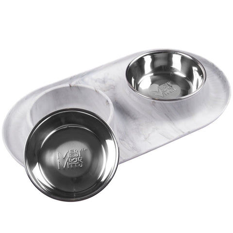 Messy Mutts Double Silicone Feeder with Stainless Bowls | Marble