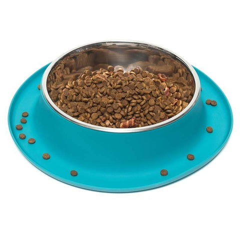 Messy Mutts Silicone Single Feeder with Stainless Steel Bowl | Blue