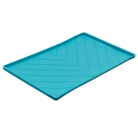 Messy Mutts Silicone Non-Slip Bowl Mat with Raised Edge - 2 Sides Reinforced with Metal Rods | Blue