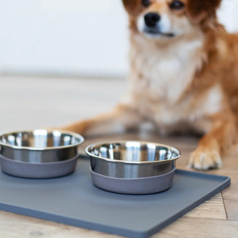 Messy Mutts Silicone Non-Slip Bowl Mat with Raised Edge | Cool Grey