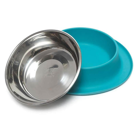 Messy Mutts Silicone Single Feeder with Stainless Steel Bowl | Blue