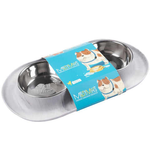 Messy Mutts Double Silicone Feeder with Stainless Bowls | Marble