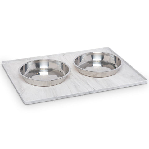 Messy Mutts Silicone Non-Slip Bowl Mat with Raised Edge | Marble