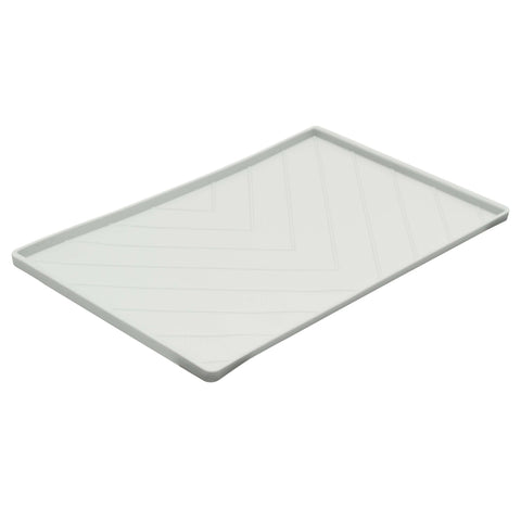 Messy Mutts Silicone Non-Slip Bowl Mat with Raised Edge - 2 Sides Reinforced with Metal Rods | Light Gray