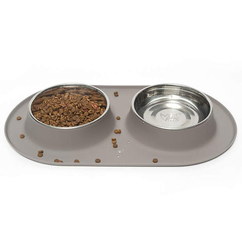 Messy Mutts Double Silicone Feeder with Stainless Bowls | Grey