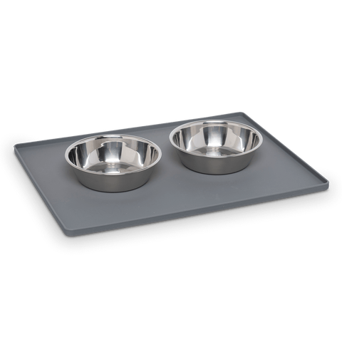 Messy Mutts Silicone Non-Slip Bowl Mat with Raised Edge | Cool Grey
