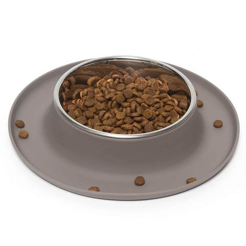 Messy Mutts Silicone Single Feeder with Stainless Steel Bowl | Grey