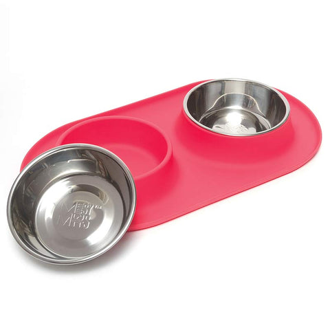Messy Mutts Double Silicone Feeder with Stainless Bowls | Watermelon