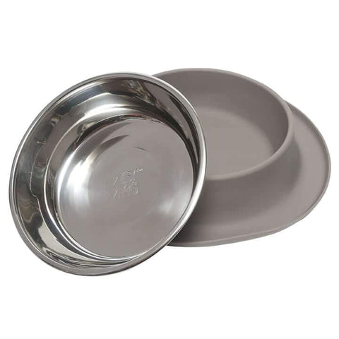 Messy Mutts Silicone Single Feeder with Stainless Steel Bowl | Grey