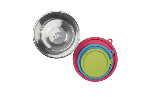 Messy Mutts Three Stainless Steel Three Dog Bowls & Three Silicone Lids | 6pc Set