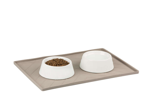 Messy Mutts Silicone Non-Slip Bowl Mat with Raised Edge - 2 Sides Reinforced with Metal Rods | Grey