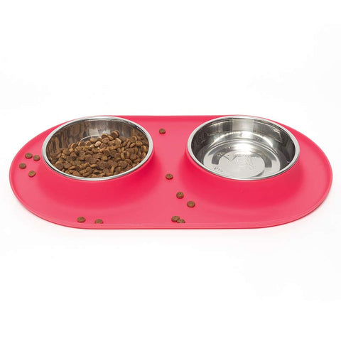Messy Mutts Double Silicone Feeder with Stainless Bowls | Watermelon