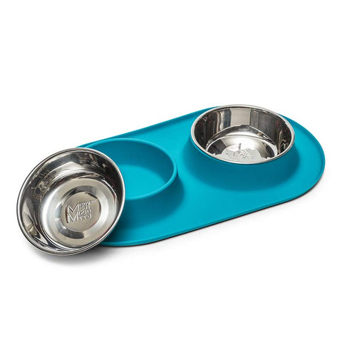 Messy Mutts Double Silicone Feeder with Stainless Bowls | Blue