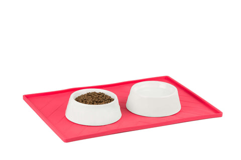 Messy Mutts Silicone Non-Slip Bowl Mat with Raised Edge - 2 Sides Reinforced with Metal Rods | Watermelon