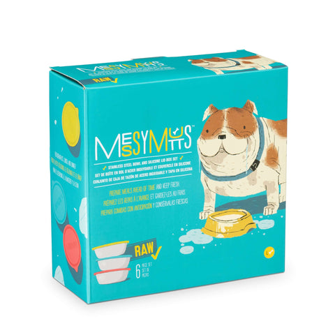 Messy Mutts Three Stainless Steel Three Dog Bowls & Three Silicone Lids | 6pc Set