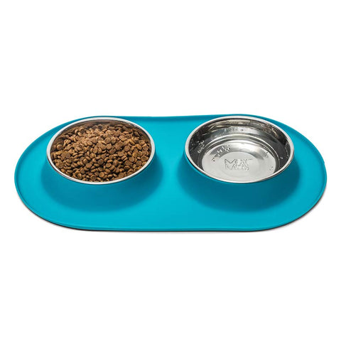 Messy Mutts Double Silicone Feeder with Stainless Bowls | Blue