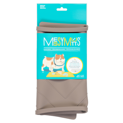 Messy Mutts Silicone Non-Slip Bowl Mat with Raised Edge - 2 Sides Reinforced with Metal Rods | Grey