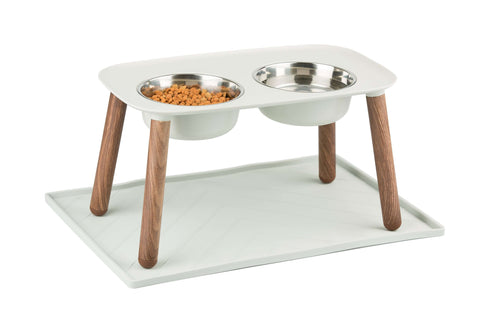 Messy Mutts Silicone Non-Slip Bowl Mat with Raised Edge - 2 Sides Reinforced with Metal Rods | Light Gray