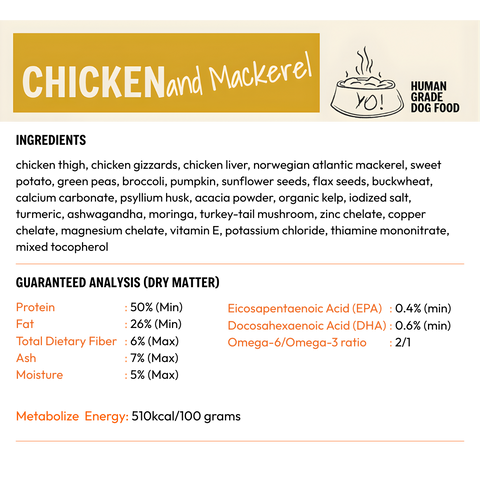 YoDoggo Gently Cooked, Freeze Dried Fresh | Chicken & Mackerel